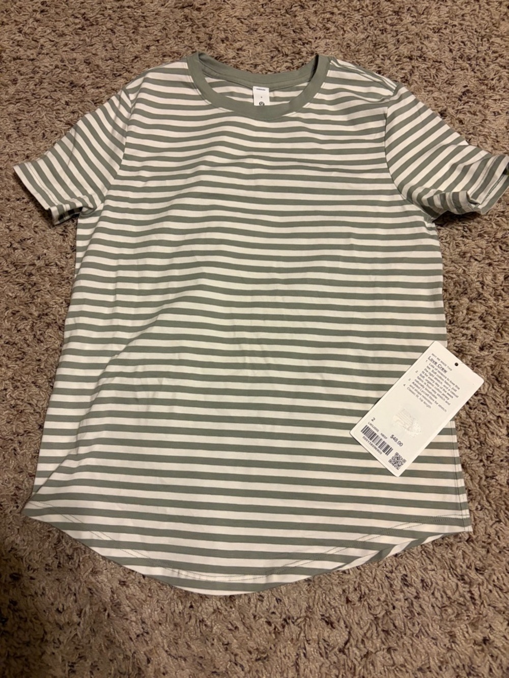 lululemon athletica Taupe and White Striped Short Sleeve Tee